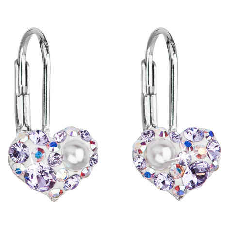 Evolution Group Srdíčkové náušnice s krystaly Swarovski 31125.9 violet