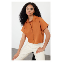 Trendyol Tan Half Sleeve Regular Regular Pattern Woven Shirt