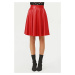 88854 Dewberry Flared Faux Leather Skirt-RED