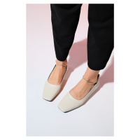 LuviShoes POHAN Beige Skin Stone Detailed Women's Flat Shoes