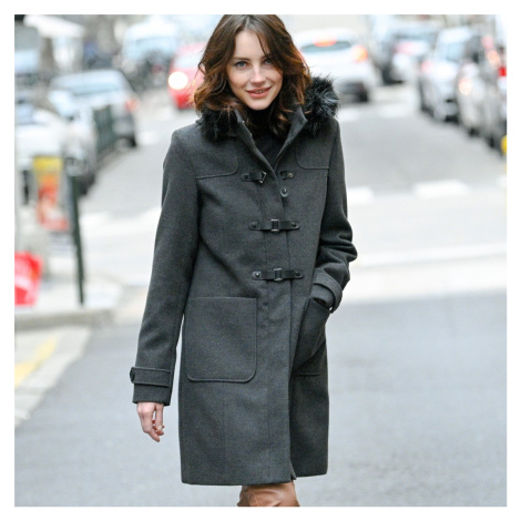 Blancheporte Jednobarevný kabát duffle-coat s kapucí antracitový melír