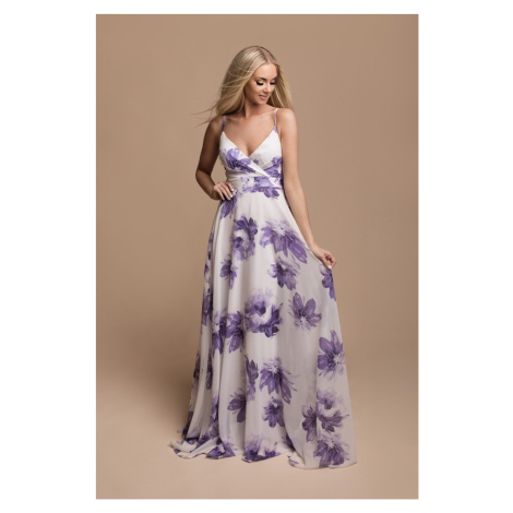 Bílo-fialové květinové šaty na ramínka