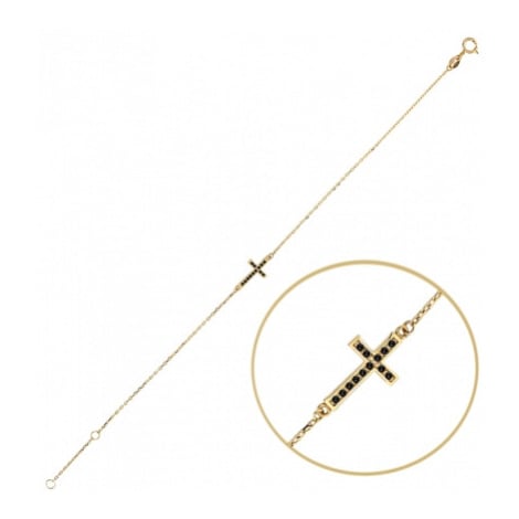 Dámský zlatý náramek křížek s černými zirkony ZLNA1338F 18 cm + Dárek zdarma