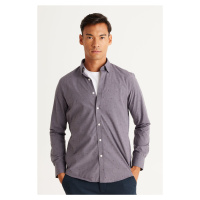 AC&Co / Altınyıldız Classics Men's Gray Slim Fit Slim Fit Shirt with Hidden Buttons Collar Patte