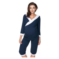 Těhotenské a kojící pyžamo s 3/4 kalhotami s břišním panelem a tričkem s 3/4 rukávem s výstřihem