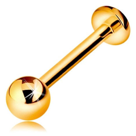 Zlatý 14K piercing do rtu nebo brady - labret s kuličkou a kolečkem, 12 mm Šperky eshop