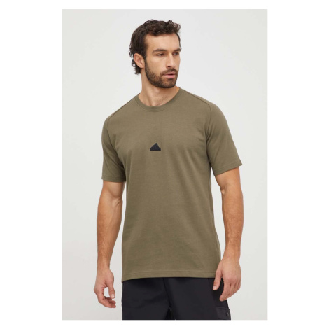 Bavlněné tričko adidas ZNE zelená barva, s aplikací