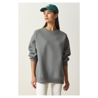 Happiness İstanbul Women's Gray Chardon Basic Sweatshirt