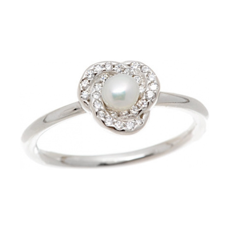 Dámský stříbrný prsten s perličkou a zirkony AGG152 Beneto