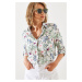 Bianco Lucci Women's Sleeve Folded Floral Patterned Shirt