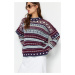 Trendyol Claret červený vzorovaný detailní pletený svetr