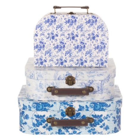 Sass & Belle set 3 kartonových kufříků Celeste Blue And White Floral - 3 velikosti