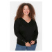 Trendyol Curve Black V-Neck Button Detailed Knitwear Sweater