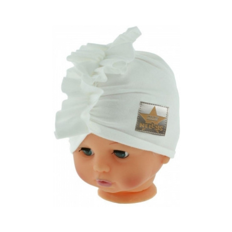 Baby Nellys Jarní/podzimní bavlněná čepice - turban, bílá, vel.