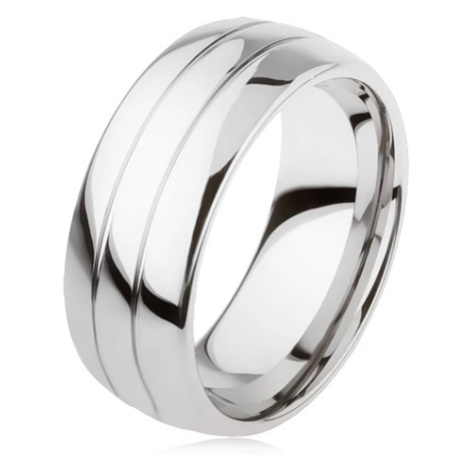 Wolframový hladký prsten, jemně vypouklý, lesklý povrch, dva zářezy Šperky eshop