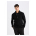 DEFACTO Men's Black Standard Fit Regular Cut Half Turtleneck Zippered Waffle Cardigan