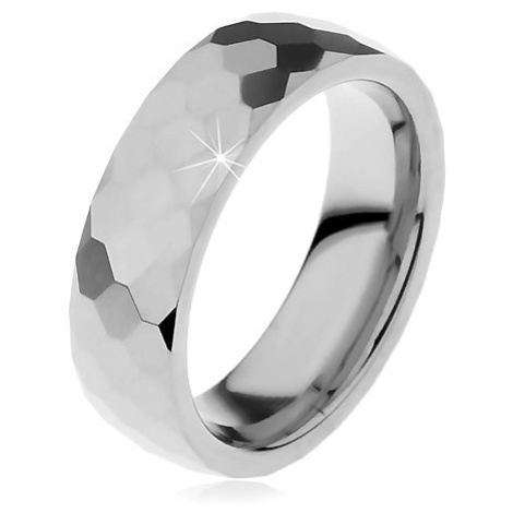 Wolframový prsten stříbrné barvy, vybroušené lesklé šestihrany, 6 mm Šperky eshop