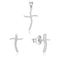Beneto Stříbrná souprava šperků křížky AGSET254L (přívěsek, náušnice)