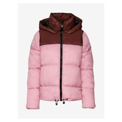 Vínovo-růžová prošívaná zimní bunda s kapucí Noisy May Ales