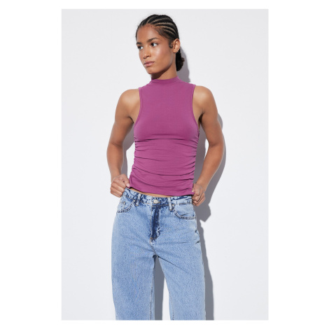 Trendyol Damson Gathered Detail Fitted/Situated High Neck Elastic Knitted Blouse