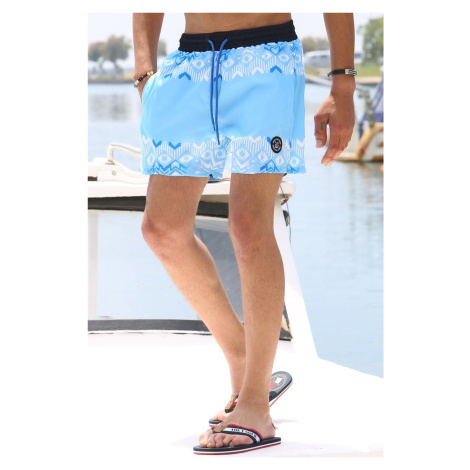 Madmext Blue Patterned Swim Shorts with Pocket 5788