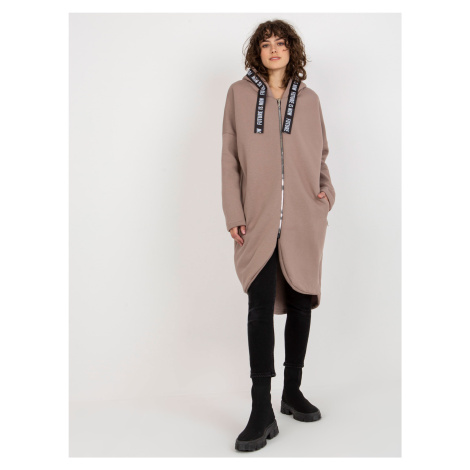 Dámská dlouhá mikina na zip s kapucí - béžová Fashionhunters