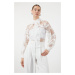 Trendyol White Floral Patterned Tied Woven Blouse