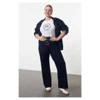 Trendyol Curve Dark Blue Buttoned Wide Leg Plus Size Jeans