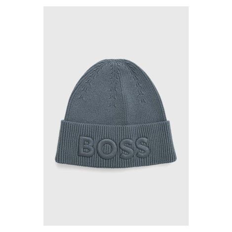 Čepice z vlněné směsi Boss Orange BOSS ORANGE zelená barva, z husté pleteniny Hugo Boss