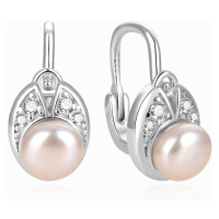 Beneto Elegantní stříbrné náušnice s pravými říčními perlami AGUC2579DP