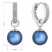 Stříbrné visací náušnice kroužky s tmavě modrou perlou 31298.3