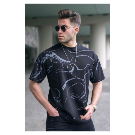Madmext Men's Black Patterned T-Shirt 5362