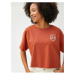 Koton Crop Tričko s potiskem, krátký rukáv, kulatý výstřih, bavlna