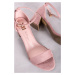 Růžové semišové sandály na hrubém podpatku 142836