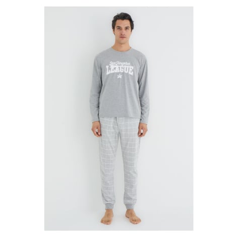 Trendyol Gray Regular Fit Plaid Knitted Pajama Set