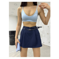 BİKELİFE Women's Waist Double Belt Pleated Shorts Skirt