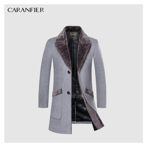 Zimný pánsky kabát slim s kožušinovým golierom CARANFLER