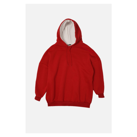 Trendyol Red Color Block Oversize Raised Knitted Sweatshirt