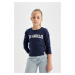 DEFACTO Girls' Crew Neck Printed Ribbed Camisole Long Sleeve School T-Shirt