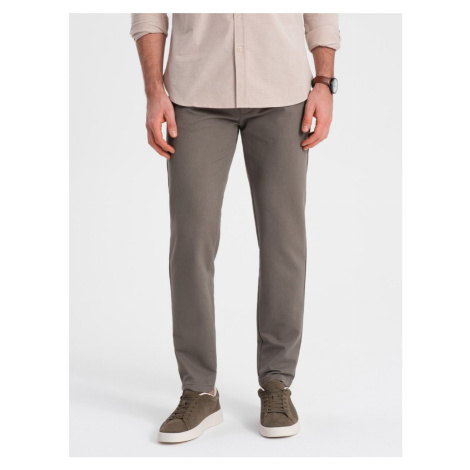 Classic men's chino pants with fine texture - dark beige V1 OM-PACP-0188 Ombre