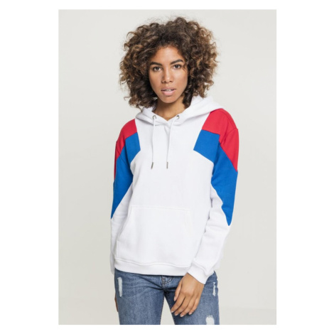 Ladies Oversize 3-Tone Block Hoody - white/fire red/bright blue