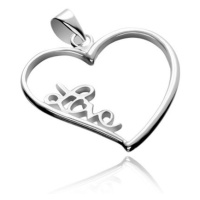 Stříbrný přívěsek 925 - velké obrysové srdce s nápisem Love