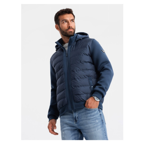 Men's quilted bomber jacket with high collar - navy blue V2 OM-JALP-0140 Ombre