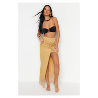 Trendyol Camel Maxi Knitted Skirt With Tassels