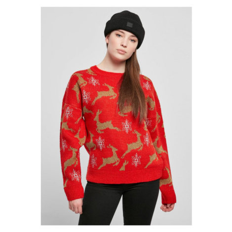 Ladies Oversized Christmas Sweater - red/gold Urban Classics