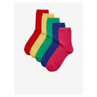 Sada pěti párů dámských ponožek v červené, žluté, zelené, modré a růžové barvě Marks & Spencer