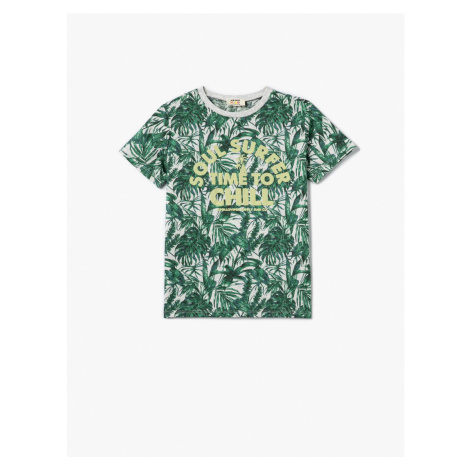 Koton T-Shirt Short Sleeve Crew Neck Leaf Printed Cotton