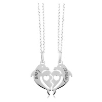 Náhrdelníky ze stříbra 925 - rozpůlené srdce ze dvou delfínů, Love Forever