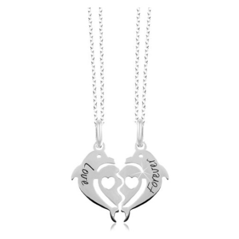 Náhrdelníky ze stříbra 925 - rozpůlené srdce ze dvou delfínů, Love Forever Šperky eshop
