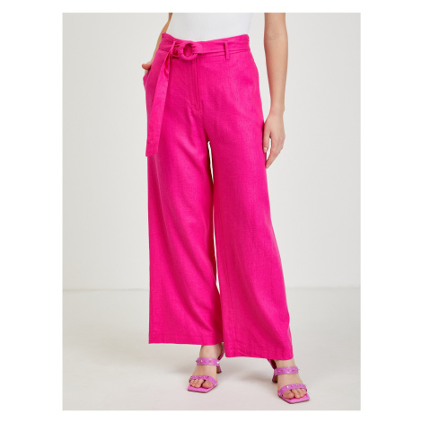 Tmavě růžové dámské lněné kalhoty ORSAY - Dámské